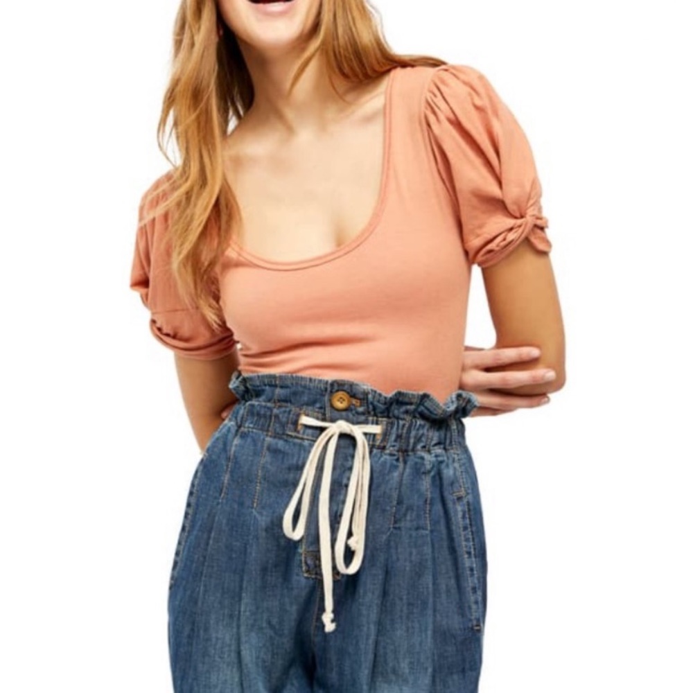 NWT-Free People Sweet Twist Puff Sleeve Bodysuit - Picture 4 of 14